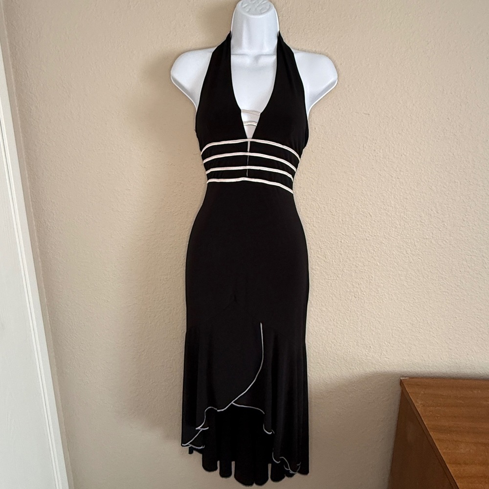 Vintage Y2K Black Halter Mermaid Going Out Bodycon Dress Womens Small Cocktail